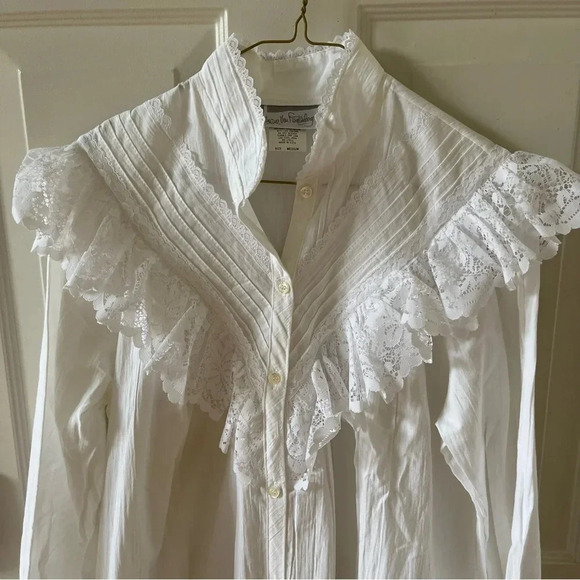 Vintage NWT 80s DVF Diane Von Furstenberg White Frilly Lace Nightgown Dress Sz M - Picture 2 of 11